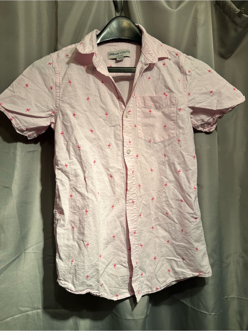 Kids Light Pink Short-Sleeve Shirt with Pink flamingo Embroidery